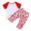 2016 leatest white and red sleeve T-shirt and pant baby child clothe Baseball Outfit