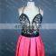 LN144 Real Sample Sexy Backless Criss Cross Spaghetti Straps Black Lace Top Fuchsia Prom Dress Patterns