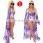 S-4xl Women Summer Bikini Set Sexy Beach Bohe Dollar Print Long Sleeve Cloak +Swimsuit Two Pieces Sets Swimsuit Bikini Set