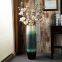 European Countryside Style Large Green Gradient Ceramic Floor Vase For Dry Flower Decor