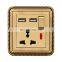 Universal Type 146 Double 3 pin Wall Socket With Switch Copper Wire Drawing Panel Sockets And Switches Electrical With LED Light