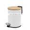 Eco-friendly bamboo lid stainless steel foot pedal trash bin for kitchen bathroom office 3L 5L metal rubbish dust bin
