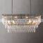 Modern Large Rectangular Brass and Copper Crystal LED Chandelier Luxury Ceiling Hanging Lamp for Hotel Bar Villa Dining Room