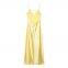 2025 Spring/Summer New Solid Color Back Hollow Satin Strap Dress