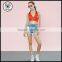 Women Wear Strappy-Back Red Crop Top