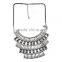 Gypsy Bohemian Vintage Silver Hollow Turkish Beachy Metal Bib Statement Necklace