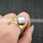 LFD-005R ~ Gold Plated Druzy Shell Pave Rhinestone Crystal Clover Rings For Women Jewelry Finding