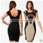 Trendy WOMENS Lace Covered Beige/Black Pencil Dress Cocktail Ball Party