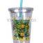 16OZ LED light double Wall BPA free plastic tumbler with straw