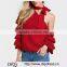New Fashion Bow Decorated Long And Ruffle Sleeves Women One Shoulder Blouse