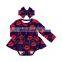 Floral print jumpsuit summer baby girls long sleeve romper with headband set