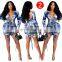 Women Ruched Drawstring Bodycon Dress Long Sleeve Colorful Tie Dye Print Sexy Backless Dress V Neck Party Dress