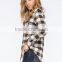 Autumn Black and Grey Tantan Long Sleeve Womens Plaid Flannel Shirt