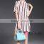 Lastest Summer Long Style Colorful Stripes Short Sleeve Blouse 093