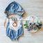 2016 ins hot sale baby girl denim hooded rompers baby girl european backless one-piece baby cool denim romper