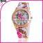 Fashion Watch Luxury Flowers Printed Watch Women Casual Quartz Watch Elegant Popular Ladies Dress Wristwatch