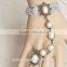 Pearl grey rose flower bud silk bracelet with ring pearl ornaments