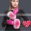 Hot Pink Lamb Leather Gloves With Fluffy Fox Fur Trim Fashion Leather Wrist Gloves