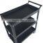 Black Rolling Metal 3 Tray Utility Tool Service Push Cart Shelf Storage Wheeled