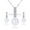 Korean style silver big pearl necklace with earring women's crystal fashion jewelry set T02