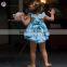 2017 New Product Fancy Dress Girls Blue Puffled Seersucker Short Bubble Dress Sets Fashion Girls Cotton Summer Dresses