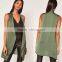 Light weight crepe sleeveless cardigan women's khaki green waistcoat