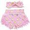 Soft flower pompom shorts with pom pom headband for baby girls with wholesale price