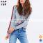 OEM new style stripe trim raglan sleeve crewneck wholesale grey women hoodies