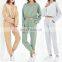 Nice quality custom logo crew neck drop shoulder adjusted bottom sweatshirt and joggers women two set piece clothing