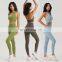 High Quality Nude Feeling Soft Custom Logo Sexy Women Backless Open Back Sport Bra Free Size Leggings 2Pcs  Fitness Gym Yoga Set