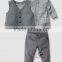 Wholesale Baby boy clothing set grey vest coat grid shirt pants 3 pcs handsome boys suit