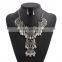 Vintage Flower Carved Hollow Bib Collar Droplets Pendant Gem Necklace Earrings Set