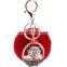 Rabbit Fur Big Ball Plush Car Key Ring keychain With rhinestone Bear
