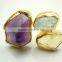 Amethyst, Aquamarine & Citrine Raw Natural Gemstones Ring, Matt Finish Adjustable Rings, 925 Solid Sterling Silver Vermeil Rings