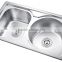 SC-209 Modern design European style double bowl stainless steel sink with brainboard