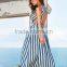 Dresses latest women girl design fashion photos Blue Striped Sleeveless Hollow Back Midi Dress