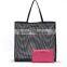 New designer solid mesh beach tote handbag with cosmetic bag