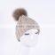 Beige color Big Fur Balls Winter Crochet Beanie Hats /Wool Beanie Hats KZ160075