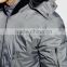 Guangzhou OEM winter 100 polyester zip up two pockets men with hood gray goose down jacket
