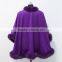 2015 purple cashmere cape with fox fur for women