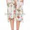 Customized Lady's Apparel Multicolor Asymmetric Hem Pleated Floral Silk Midi Skirt(DQM018S)