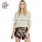 HAODUOYI Women Black Rose Print Lace Contrast Shorts