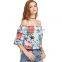 MAXNEGIO ladies crop top chest floral printing off shoulder blouse for women
