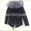 Myfur Navy Color Cotton Parka with Real Fox Fur Hooded Detachable Lining