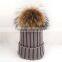 Myfur Newest Real Raccoon Fur Bobble Winter Knitting Wool Beanie Cap