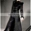 Gothic long coat with a hood trimmed with natural rabbit fur