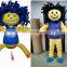 handmade fluffy hair girl mascot costume with blue vest