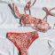 2019 Sexy High Waist Swimsuit Women Lace Bikini Off Shoulder Bikinis Swimwear Red Print Biquini Bathing Suit Beachwear