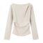 Spring and Summer New Style European-Inspired Women's Fashion Casual Long-Sleeved T-Shirt with Side Pleated Decorations
