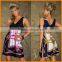 quick to sell through burst paragraph 2016 new sey deep V waist belt vest Printed Dress summer